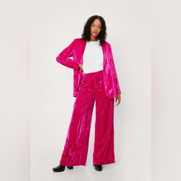 NASTY GAL Women's Crushed Velvet High Waisted Wide Leg Flare Pants Pink Size‎ 4 - Picture 1 of 16